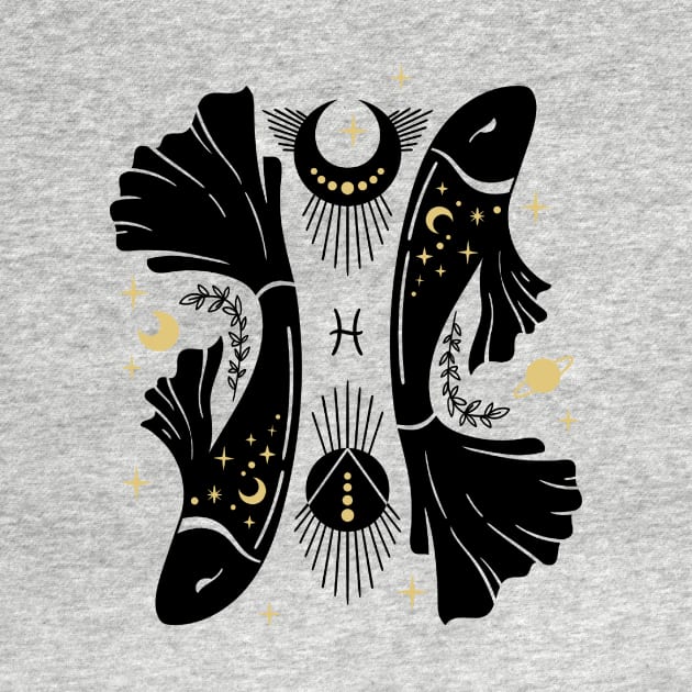 Black and Gold Zodiac Sign PISCES by KOTOdesign